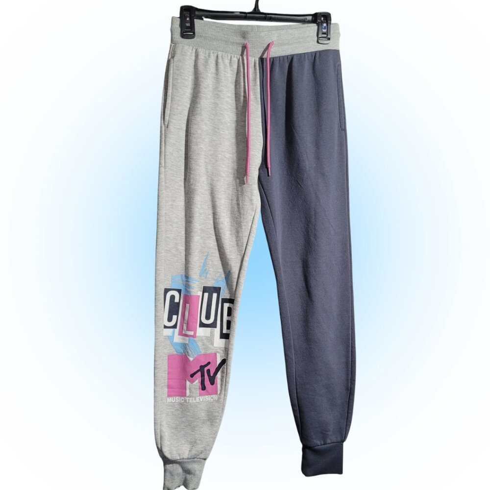 VTG CLUB MTV COLORBLOCK WOMEN'S GRAY PINK SWEATPANTS JOGGERS EUC S